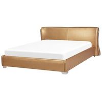 cama de agua tapizada en piel dorada con somier y accesorios 180 x 200 cm diseno moderno paris