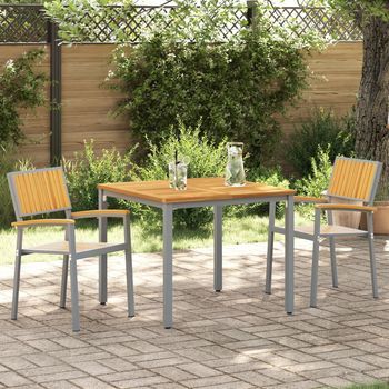 Sillas De Exterior 2 Pcs Apilables De Madera Sólida Acacia Y Metal Gris V4605 Unico / Beige