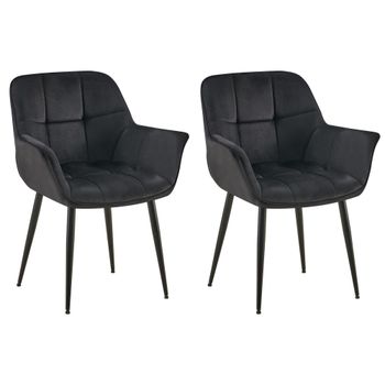 Set de 2 silla de comedor con reposapiés en terciopelo negro