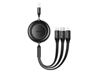 cable usb - baseus 3-en-1 bright mirror 66w retractil carga rapida multidispositivo usb-c a usb-c-lightning-micro 110 cm negro