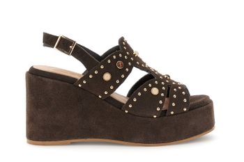 sandalias de cuña de ante con tachuelas y cabujones dark brown 38