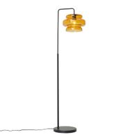 lampara pie retro negra cristal naranja