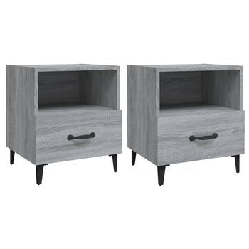 Pack 2 Uds Mesita De Noche | Mesa Auxiliar | Mesilla Madera Contrachapada Gris Sonoma