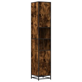 Mueble De Baño | Armario De Baño Madera Y Metal Roble Ahumado 35x37,5x188,5 Cm