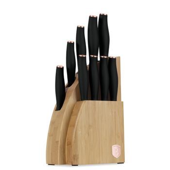 Berlinger Haus Juego De Cuchillos 10 Piezas Con Soporte De Bambú, Acero Inoxidable, Mango Ergonómico, Negro/rosa Dorado, Incluye Cuchillo Chef Y Santoku