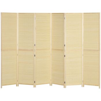 HOMCOM Biombo en bambú de 6 paneles 270x180 cm separador de ambiente divisor de espacio plegable - natural   Aosom España