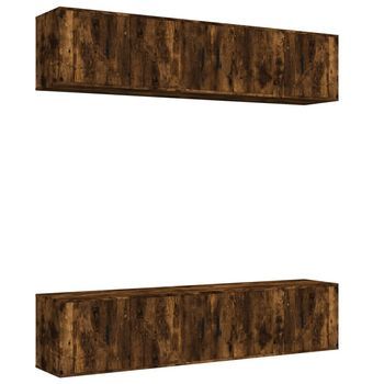Set De Muebles De Tv 6 Piezas Madera Contrachapada Roble Ahumado
