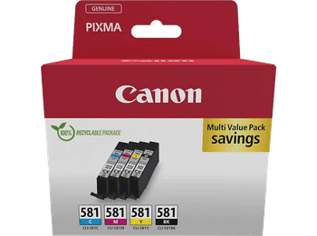 Cartucho de tinta - Canon CLI-581 C/M/Y/BK, 5.6 ml, 450 págs, Negro, Amarillo, Cian, Magenta