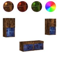 muebles de tv de pared con luces led 4 piezas roble ahumado vidaxl