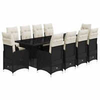 set de mesa y sillas de jardin y cojines 11 pzas ratan pe negro vidaxl