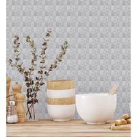papel pintado vinilico lavable ligeramente metalizado con textura en relieve - claxton tiles 680967 de gaulan - rollo de 10 m x 106 m