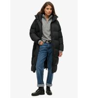 superdry para mujer w5011801a abrigo acolchado largo con capucha negro m casual poliester sostenible