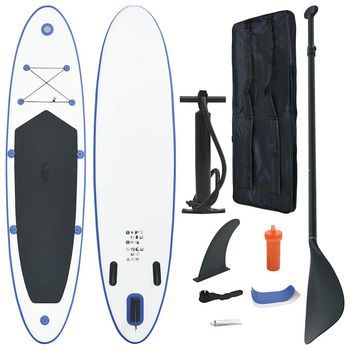 Set De Paddel Surf Tabla Sup Inflable Azul Y Blanco Vidaxl