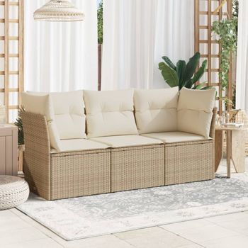 Conjunto De Sofás De Jardín Con Cojines Beige 3 Uds | Mueble Jardin Mesa Y Sillas Ratán Pe Cfw156098