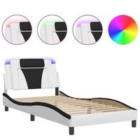 estructura cama con led cuero sintetico blanco negro 100x200 cm