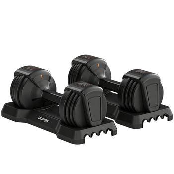 SPORTNOW Set Mancuernas Ajustables 5 en 1 Quick-Dial 11 kg Negro