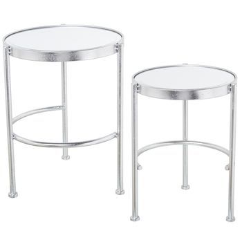 Set 2 Mesas Metal Plateado Y E Spejo