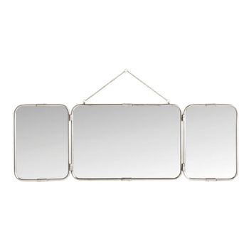Espejo de barbero tríptico de pared de metal acabado plata - l114 cm