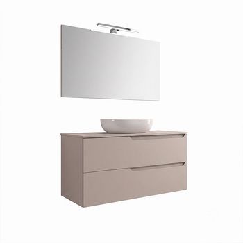 Kibath Mueble De Baño Con Lavabo, Espejo Y Aplique Led Victoria 80x45 Cm Sobre Encimera Acabado Moka Mate 2 Cajones Suspendido