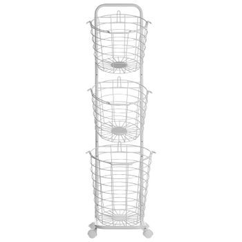 Carro De Almacenamiento 3 Niveles Metal Blanco Cestas Con Asas Giratorias Accesorio Cocina Baño Toallas Periódico Frutas Verduras Ayapal