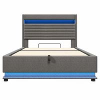 cama tapizada 140x200 cm - con funcion de carga usb tipo-c iluminacion led almacenamiento hidraulico compartimento flip-top sin colchon control por botonapp - gris