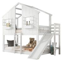 litera infantil 90x200 cm con tobogan infantil techo y ventana puerta de seguridad escalera de tres peldanos pino  mdf blanco
