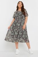 yours vestido midi negro de malla con flores mujer curvy y tallas grandes yours