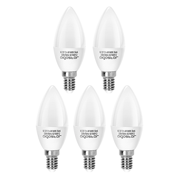 Aigostar - Bombilla LED E14 Vela 4W (Equivalente a 31W), Luz Blanca Fría 6500K, 340 Lúmenes, CRI> 80, Ahorro de Energía, No Regulable, 5 Unidades