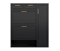 zapatero moderno 95x24x107 cm - con estantes ajustables asas doradas cajones y puertas - negro