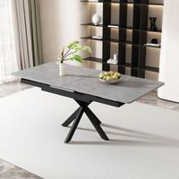 mesa extensible con diseno cruzado encimera de mdf marmorada 150180 x 70 x 76 cm - mesa multifuncional para comedor y salon