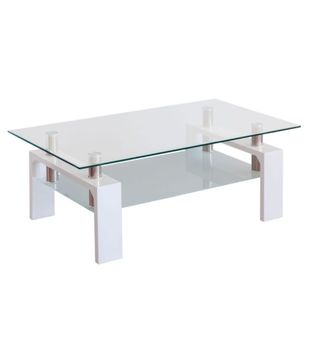 Mesa de centro de cristal con revistero y patas color blanco