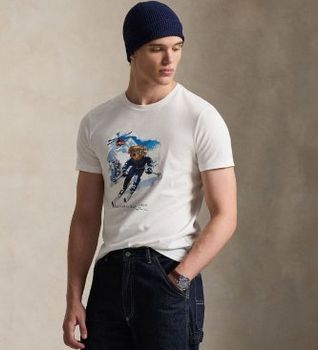 Polo Ralph Lauren para hombre. 710P07343001 Camiseta con Polo Bear Custom Slim Fit blanco (M), Casual, Algodón, Manga corta