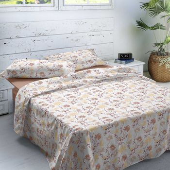 Naturals - Juego De Sábanas 4 Piezas - Cama 180 - Franela - Algodón - Garden