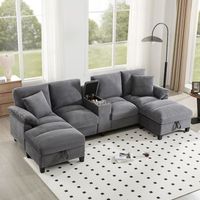sofa de 4 plazas en forma de u - mueble para salon - pana - gris 293x142x93cm