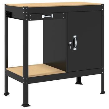 Banco De Trabajo Con Cajón Con Estante Negro 90 X 49 X 91 Cm Vidaxl