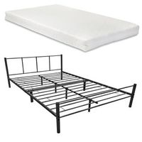 estructura de cama de metal macizo cama doble laminas metalicas estables y colchon de espuma de acero lacado 160x200 cm negro mate 030004875
