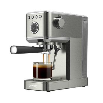 EVVO Cafetera Express Intensa, 20 bares, cuerpo de acero, Espressos y Capuccinos, 1350W, Dos Salidas, Depósito de 1,2 l