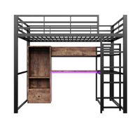 cama alta 140x200cm - cama de metal con led escritorio 1 cajon estantes barandilla escalera sin colchon - negro