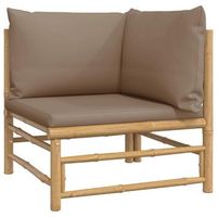 sofa esquinero de jardin bambu con cojines gris taupe vidaxl