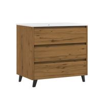 kibath mueble de bano con lavabo sirex 80x45 cm acabado teca claro mate 3 cajones con patas