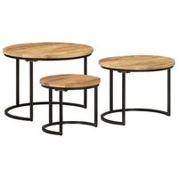 3 uds mesas apilables  mesita auxiliar  mesa de cafe madera maciza de mango rugosa