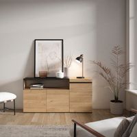 aparador efecto madera roble y negro 150x35x75cm
