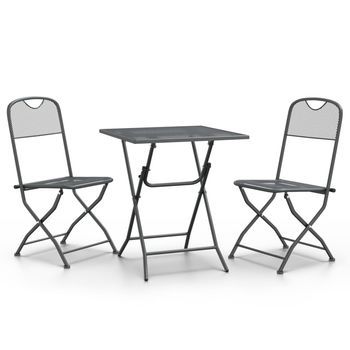 Set De Comedor De Jardín 3 Piezas | Mueble De Jardín Malla Metal Expandido Antracita