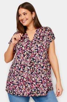 Yours Blusa De Flores Rosas Con Jaretas, Mujer Curvy Y Tallas Grandes, Yours
