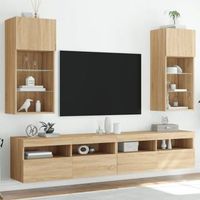 2 uds muebles tv  mueble de salon  armario tv con luces led roble sonoma 405x30x90 cm cfw780408