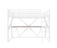 cama alta 90x200cm - estructura de hierro led barandilla escalera escritorio - blanco