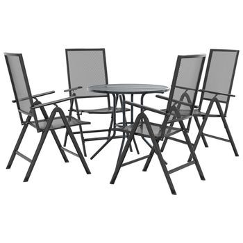 Set De Pack 5 Uds Sillas Jardín | Silla De Exterior | Sillón Reclinables Acero Antracita