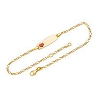 9 quilates pulsera de oro amarillo con corazon rojo