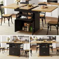mesa de comedor extensible - mueble para comedor - mdf y metal - negro 110-140x80x76cm