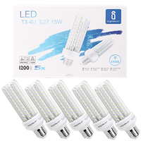 aigostar - 15w bombilla led b5 t3 4u lampara e27 luz blanca fria 6400k angulo 360 1200 lumenes no regulable -caja de 5 unidades